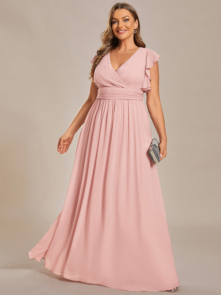 Claire|Robe demoiselle d'honneur en mousseline manches plissées avec découpe au dos