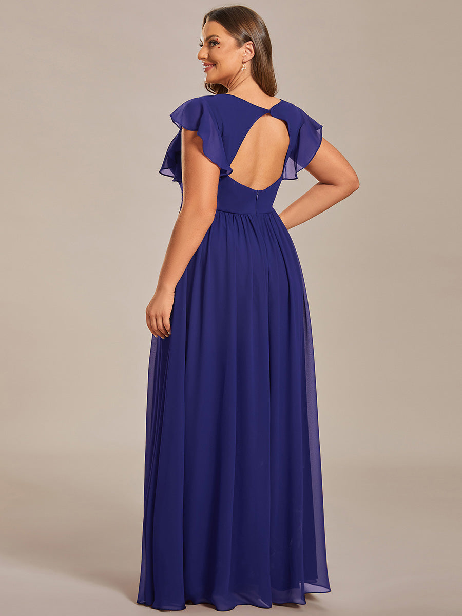 Claire|Robe demoiselle d'honneur en mousseline manches plissées avec découpe au dos