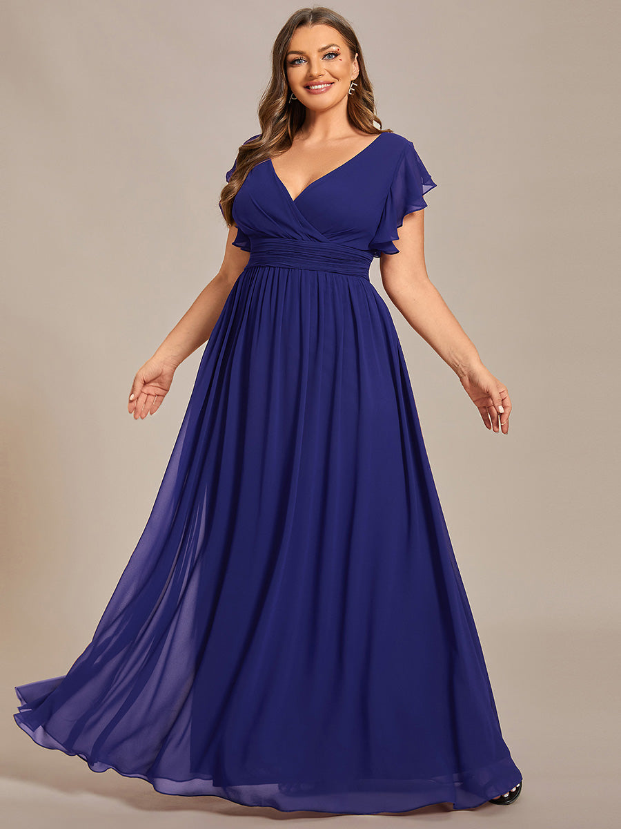 Claire|Robe demoiselle d'honneur en mousseline manches plissées avec découpe au dos